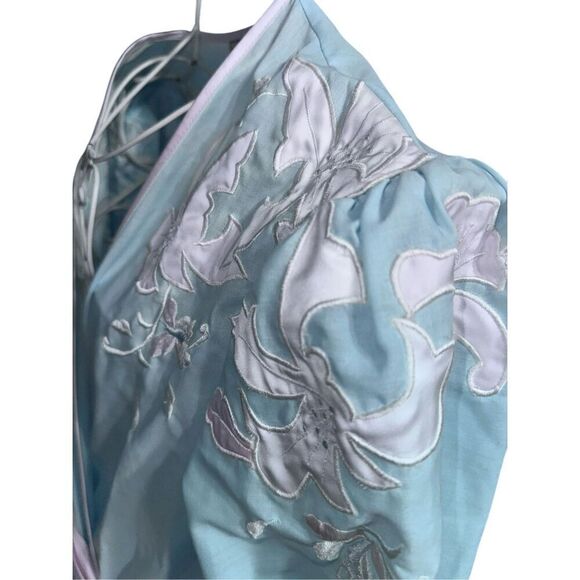 RARE Vintage Natori Neiman Marcus Blue/pink Floral EMBROIDERED Robe. Long sleeve - Picture 10 of 16